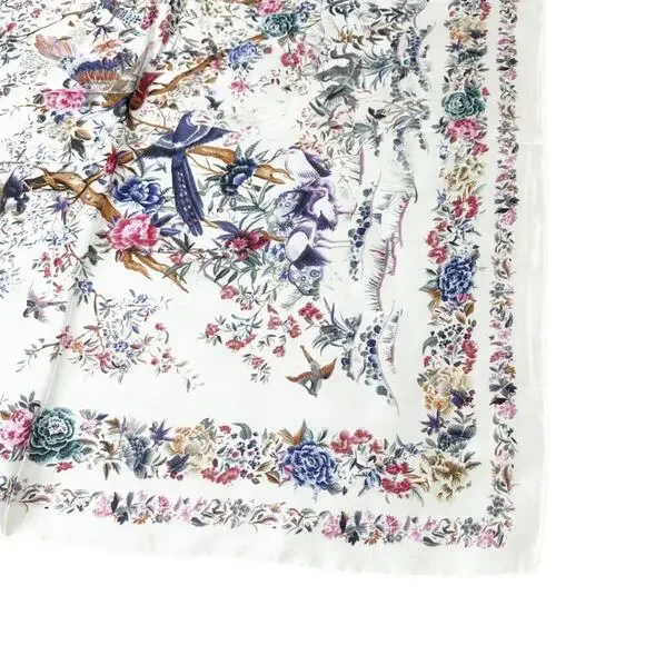2/$30 NEW Cream Bird Floral Flower Printed Silky Fashion Scarf - Picture 9 of 14